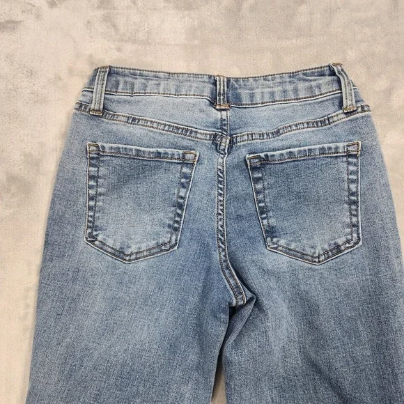 No Boundaries Jeans Womens 0 Juniors Blue Low Rise Flare Leg Cargo Stretch Denim - Picture 4 of 12